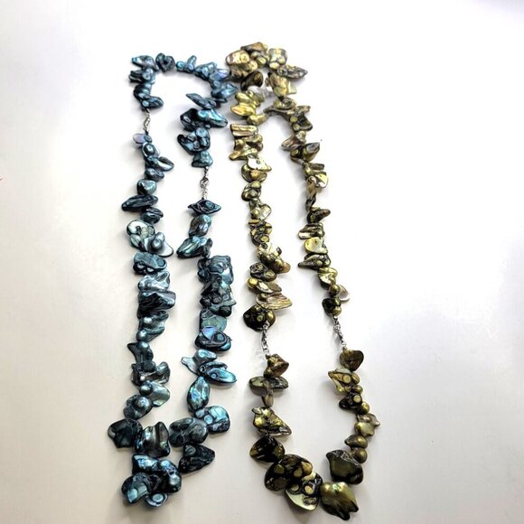 Yellow Green Mother of Pearl Keshi Large Chip Bead Necklace - Picture 13 of 13